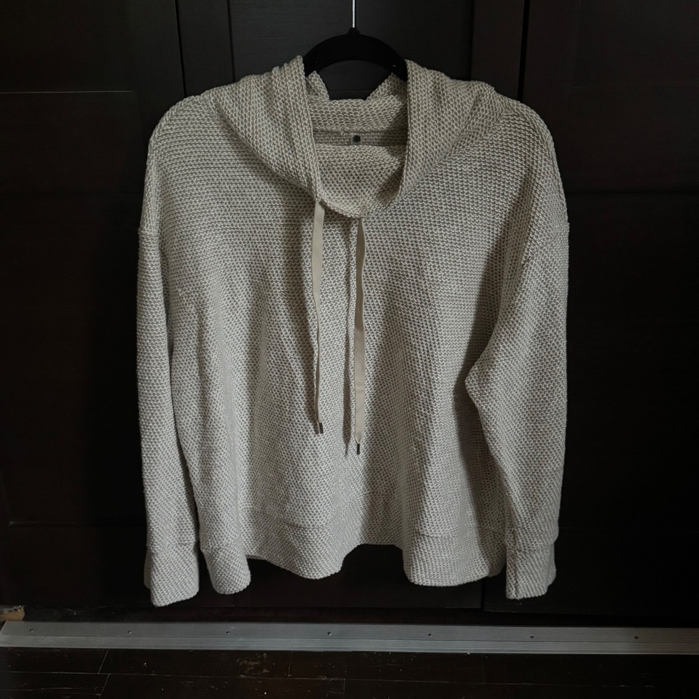 Ebb & Flow Women Oatmeal Beige Textured Knit Hoodie Pullover 2X Good